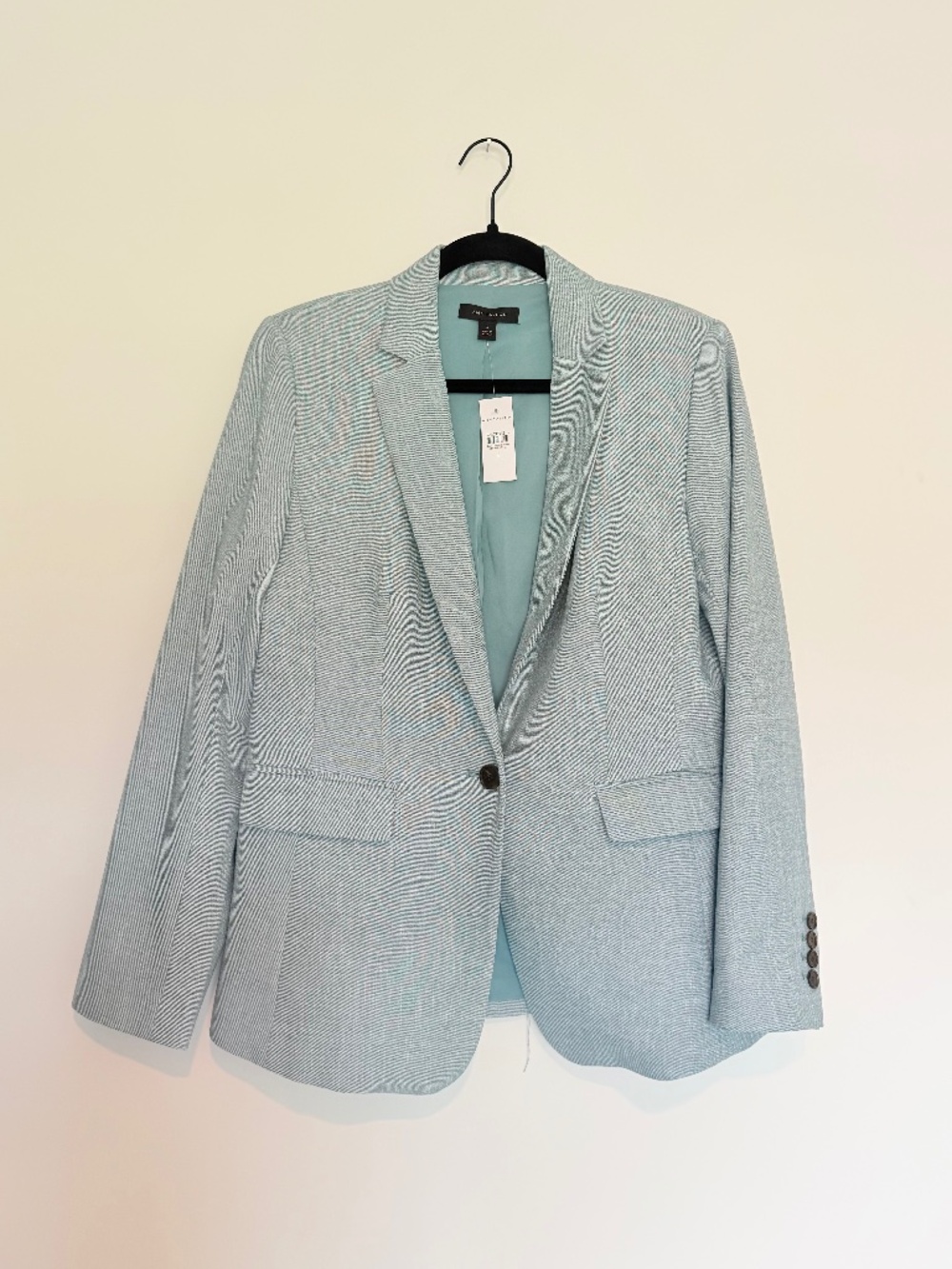 Ann Taylor Cross Weave Blazer Size 6 Teal One Button Career Suit Jacket Blazer